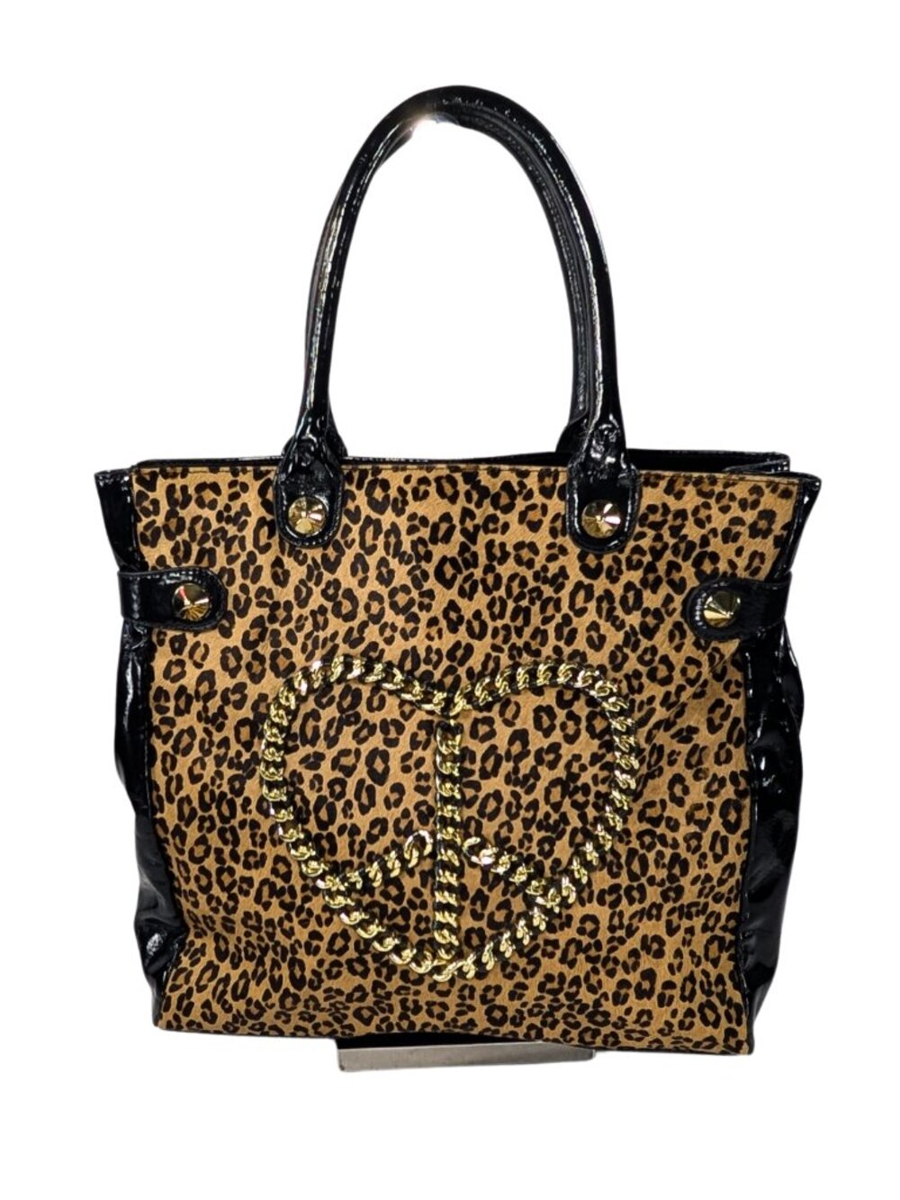 Betsey Johnson Cheetah Print Faux Patent Leather Large Chain Tote